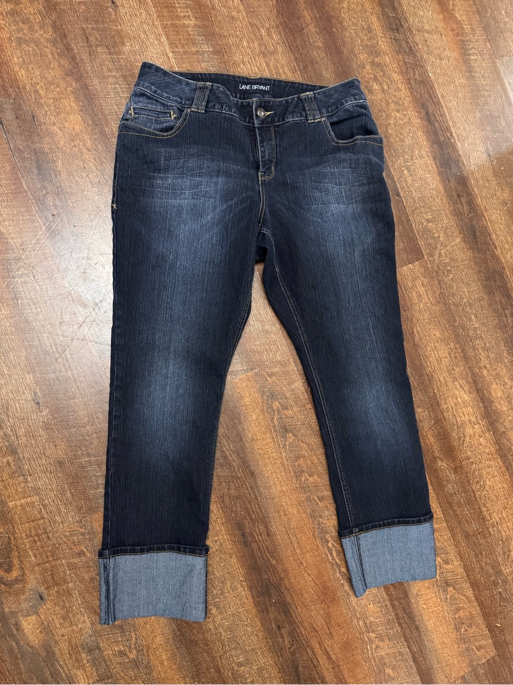 Lane Bryant Size 18 Dark Wash Blue Cuffed Crop Women's Jeans EUC